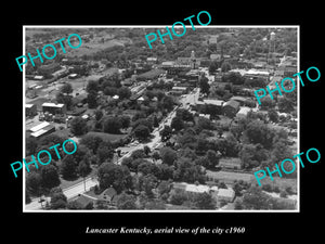 OLD LARGE HISTORIC PHOTO OF LANCASTER KENTUCKY, AERIAL VIEW OF THE CITY c1960