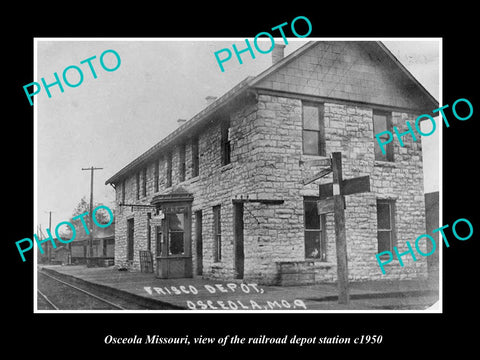 OLD LARGE HISTORIC PHOTO OF OSCEOLA MISSOURI, THE RAILROAD DEPOT STATION c1950