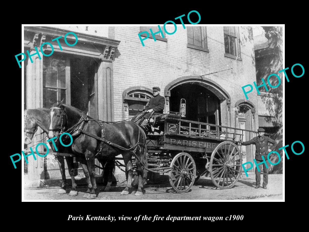 OLD LARGE HISTORIC PHOTO OF PARIS KENTUCKY, THE FIRE DEPARTMENT WAGON, c1900