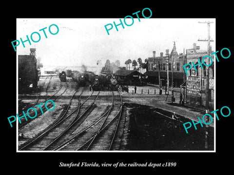 OLD LARGE HISTORIC PHOTO OF STANFORD FLORIDA, THE RAILROAD DEPOT STATION c1890