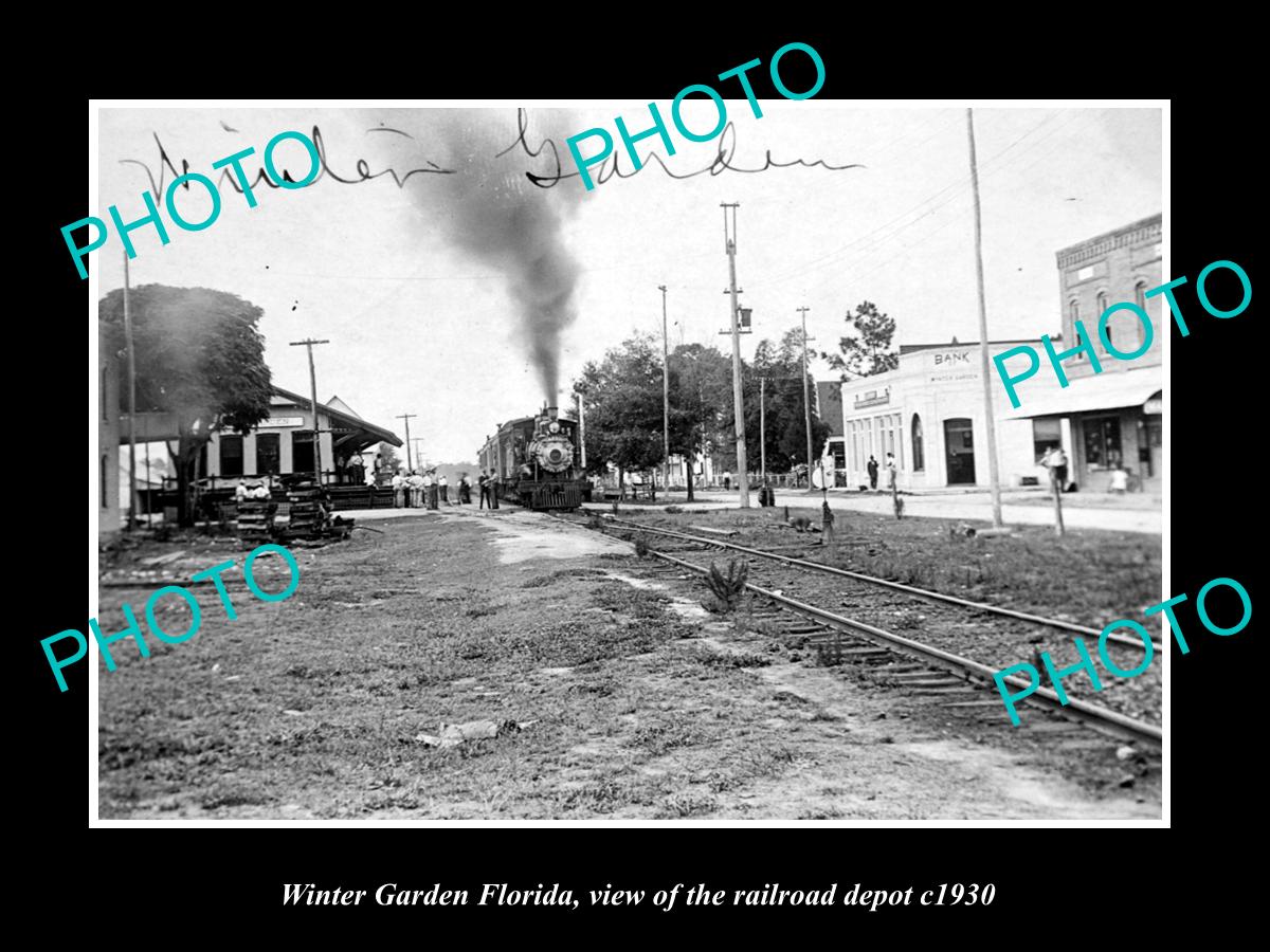 OLD LARGE HISTORIC PHOTO OF WINTER GARDEN FLORIDA, THE RAILROAD DEPOT c1930