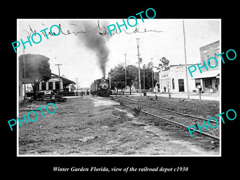 OLD LARGE HISTORIC PHOTO OF WINTER GARDEN FLORIDA, THE RAILROAD DEPOT c1930