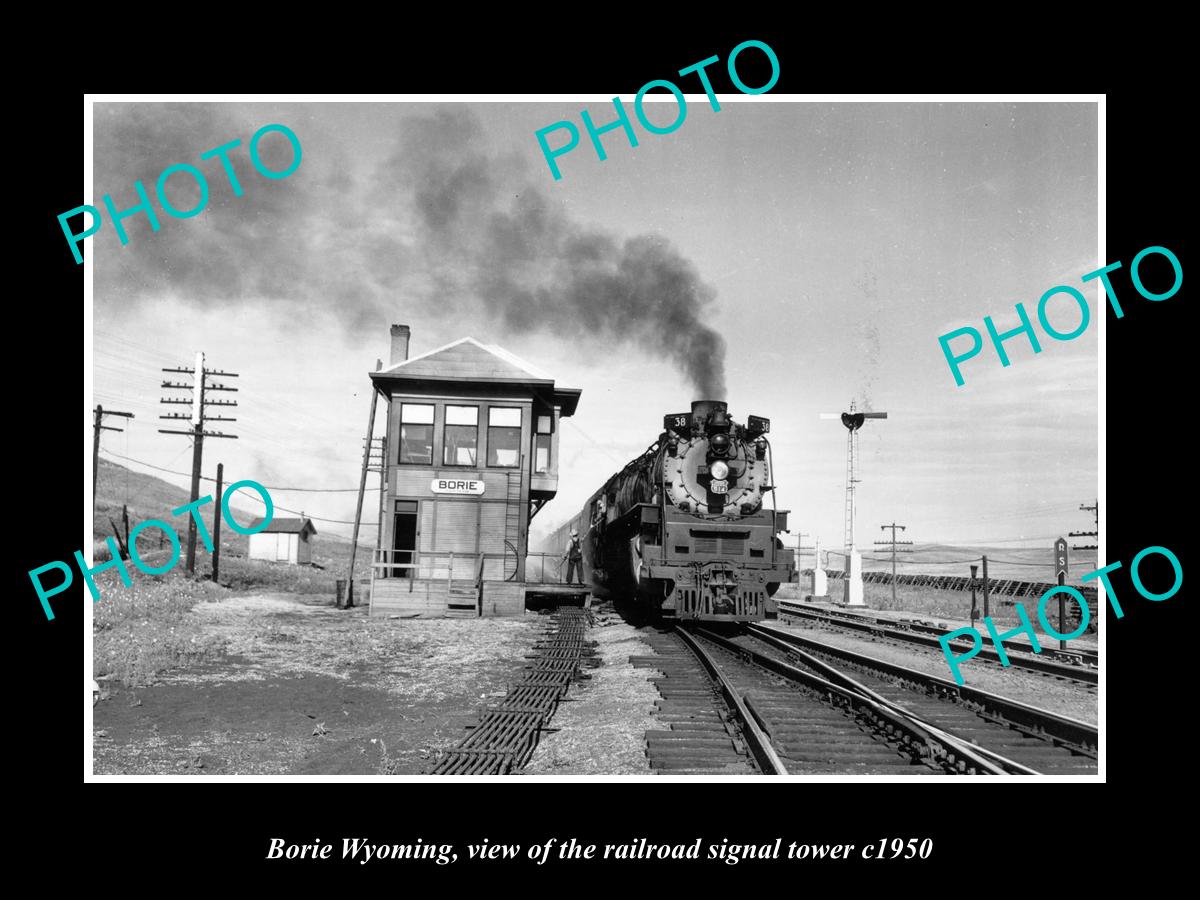 OLD LARGE HISTORIC PHOTO OF BORIE WYOMING, THE RAILROAD SIGNAL TOWER c1950