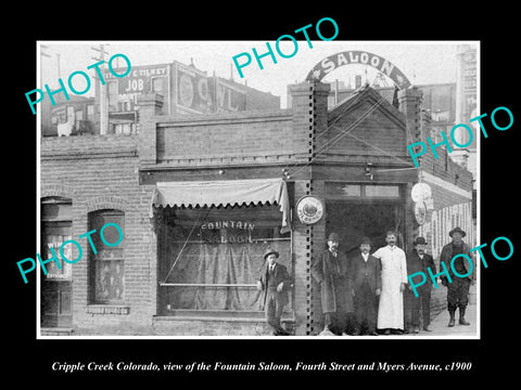 OLD LARGE HISTORIC PHOTO OF CRIPPLE CREEK COLORADO, THE FOUNTAIN SALOON c1900