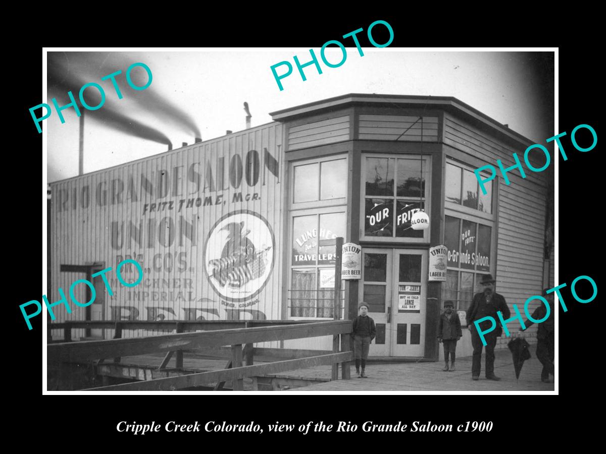 OLD LARGE HISTORIC PHOTO OF CRIPPLE CREEK COLORADO, THE RIO GRANDE SALOON c1900