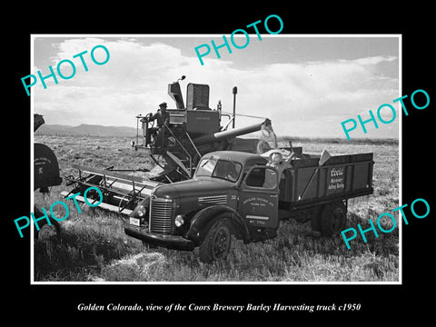 OLD LARGE HISTORIC PHOTO OF GOLDEN COLORADO, THE COORS BREWERY BARLEY TRUCK 1950