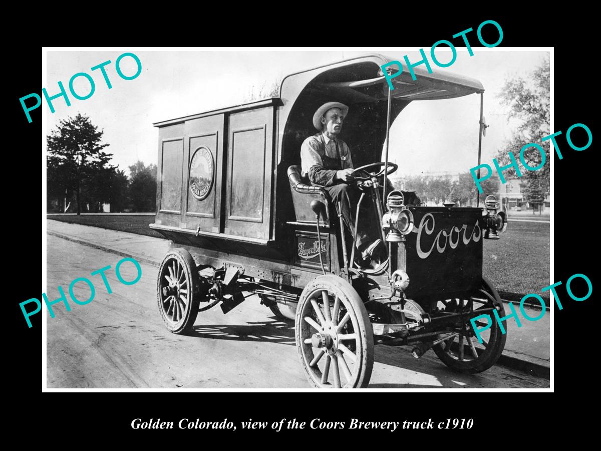 OLD LARGE HISTORIC PHOTO OF GOLDEN COLORADO, THE COORS BREWERY TRUCK c1910