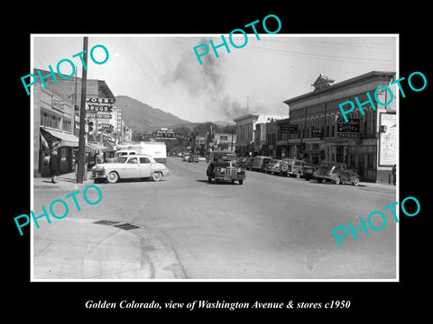 OLD LARGE HISTORIC PHOTO OF GOLDEN COLORADO, WASHINGTON Ave & STORES c1950