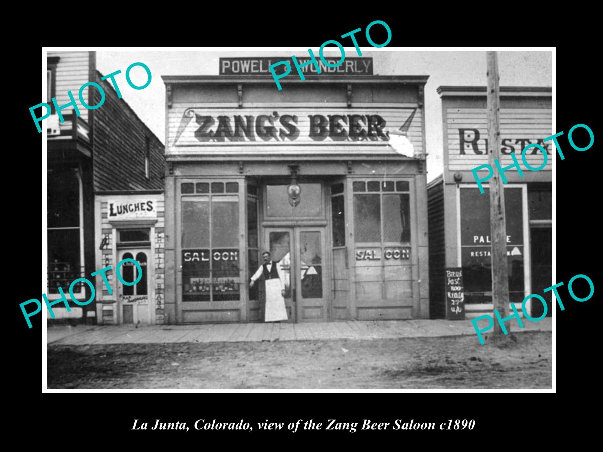 OLD LARGE HISTORIC PHOTO OF LA JUNTA COLORADO, THE ZANG BEER SALOON c1890