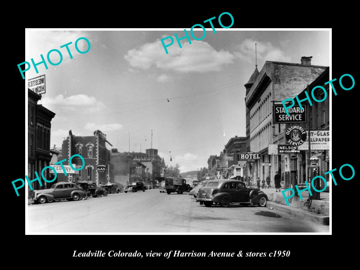 OLD LARGE HISTORIC PHOTO OF LEADVILLE COLORADO, HARRISON Ave & STORES c1950