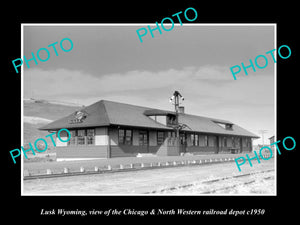 OLD LARGE HISTORIC PHOTO OF LUSK WYOMING, THE C&NW RAILROAD DEPOT c1950