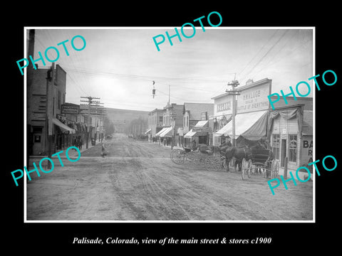 OLD LARGE HISTORIC PHOTO OF PALISADE COLORADO, THE MAIN STREET & STORES c1900