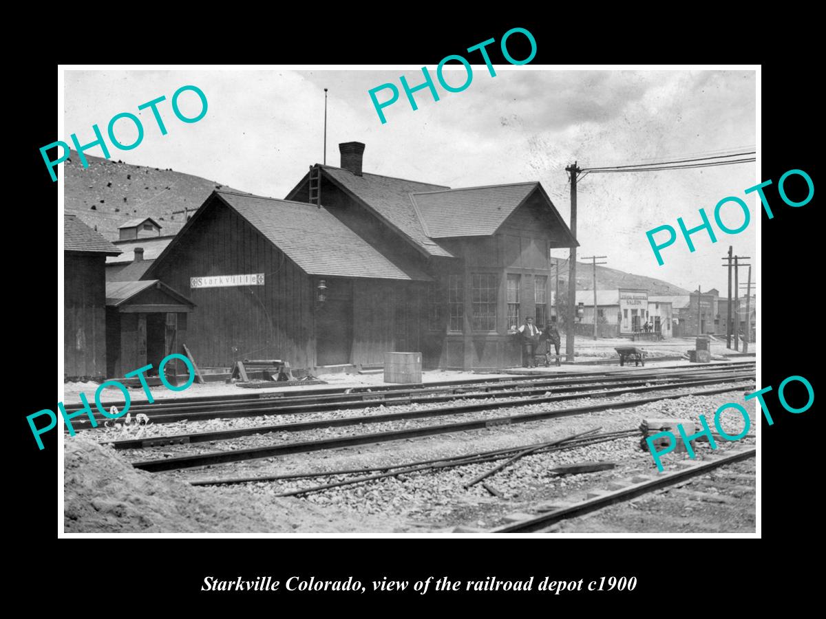 OLD LARGE HISTORIC PHOTO OF STARKVILLE COLORADO, THE RAILROAD DEPOT STATION 1900