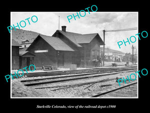 OLD LARGE HISTORIC PHOTO OF STARKVILLE COLORADO, THE RAILROAD DEPOT STATION 1900