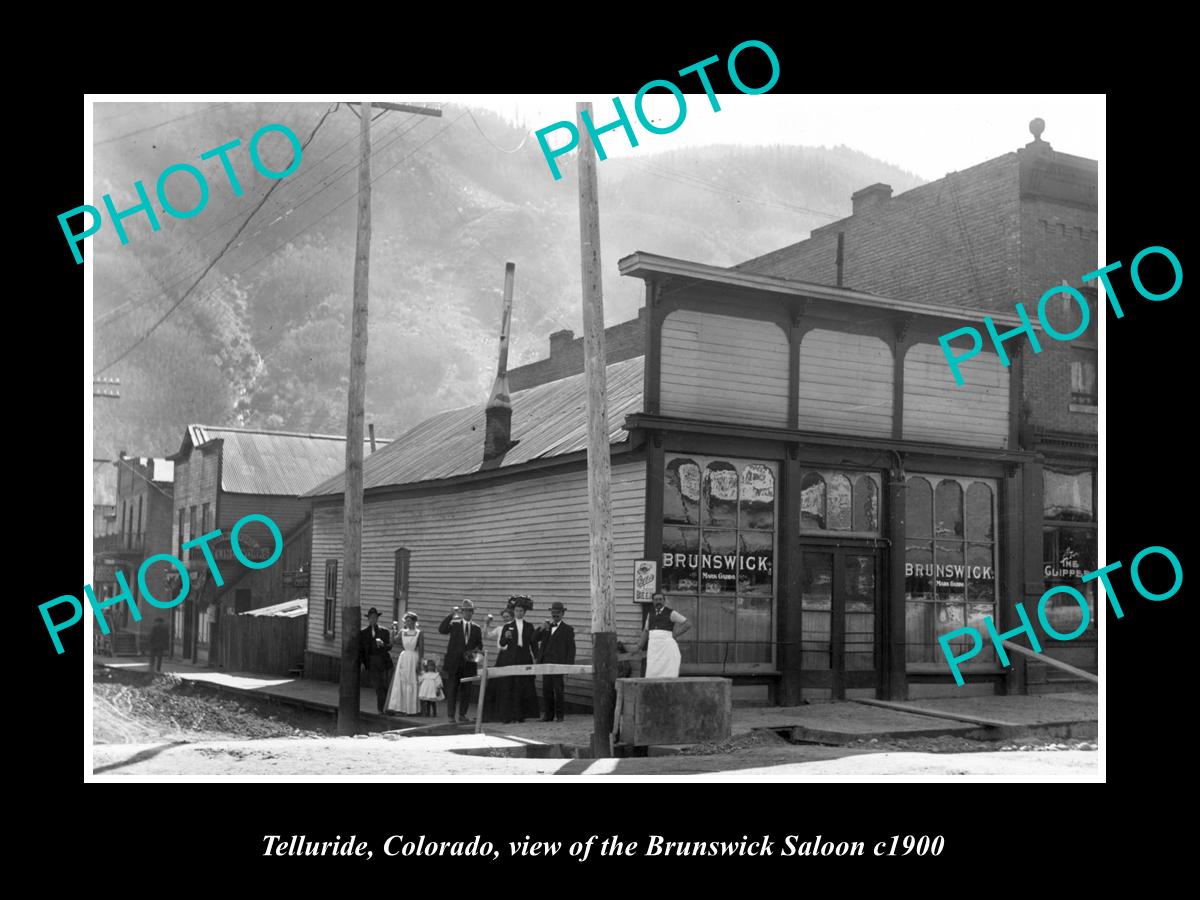 OLD LARGE HISTORIC PHOTO OF TELLURIDE COLORADO, THE BRUNSWICK SALOON c1900