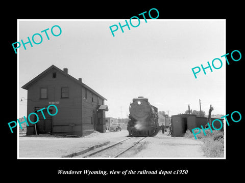 OLD LARGE HISTORIC PHOTO OF WENDOVER WYOMING, THE RAILROAD DEPOT STATION c1950