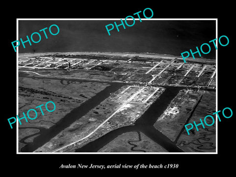 OLD LARGE HISTORIC PHOTO OF AVALON NEW JERSEY, AERIAL VIEW OF THE BEACH c1930 1