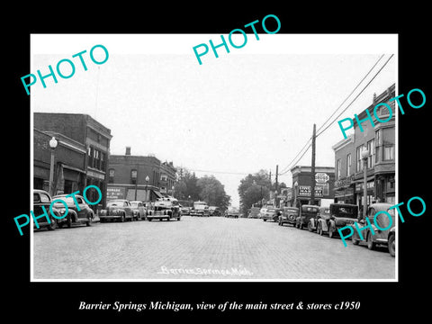 OLD LARGE HISTORIC PHOTO OF BARRIER SPRINGS MICHIGAN, THE MAIN ST & STORES c1950