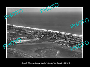 OLD LARGE HISTORIC PHOTO OF BEACH HAVEN NEW JERSEY, AERIAL OF THE BEACH c1930 1