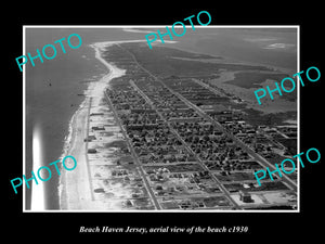 OLD LARGE HISTORIC PHOTO OF BEACH HAVEN NEW JERSEY, AERIAL OF THE BEACH c1930 2