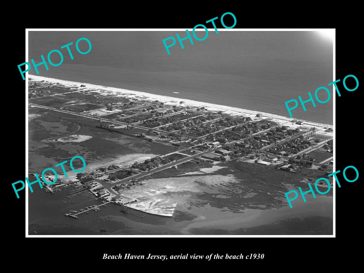 OLD LARGE HISTORIC PHOTO OF BEACH HAVEN NEW JERSEY, AERIAL OF THE BEACH c1930 3