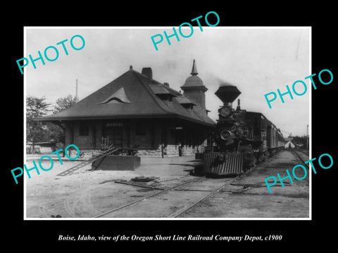 OLD LARGE HISTORIC PHOTO OF BOISE IDAHO, THE OREGON RAILROAD DEPOT c1900