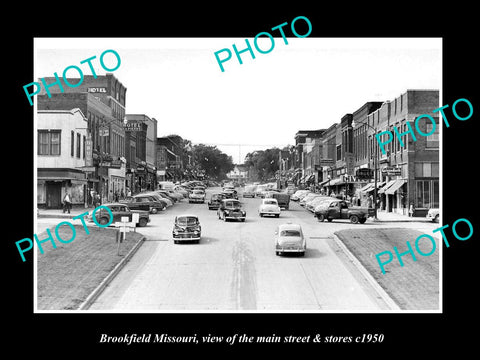 OLD LARGE HISTORIC PHOTO OF BROOKFIELD MISSOURI, THE MAIN STREET & STORES c1950