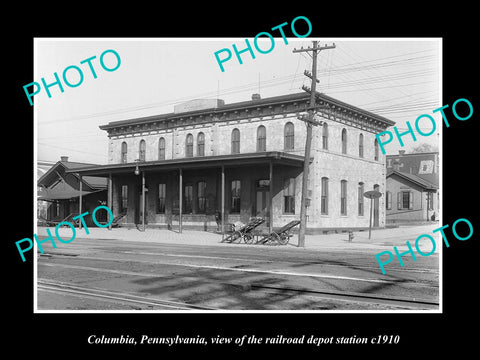 OLD LARGE HISTORIC PHOTO OF COLUMBIA PENNSYLVANIA, THE RAILROAD STATION c1910