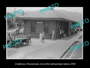 OLD LARGE HISTORIC PHOTO OF CONFLUENCE PENNSYLVANIA, THE RAILROAD STATION c1940