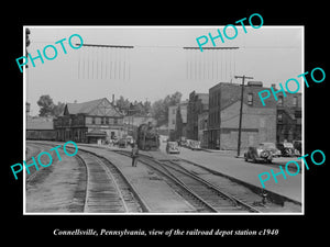 OLD LARGE HISTORIC PHOTO OF CONNELLSVILLE PENNSYLVANIA RAILROAD STATION c1940