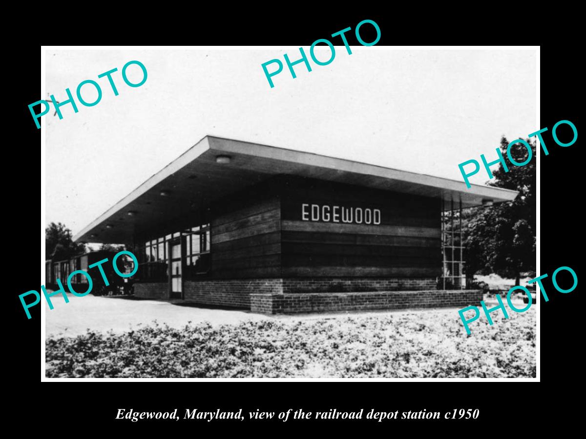 OLD LARGE HISTORIC PHOTO OF EDGEWOOD MARYLAND, THE RAILROAD STATION c1950