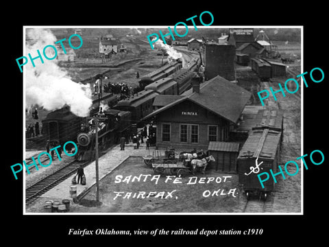 OLD LARGE HISTORIC PHOTO OF FAIRFAX OKLAHOMA, THE SANTA FE RAILROAD DEPOT c1910