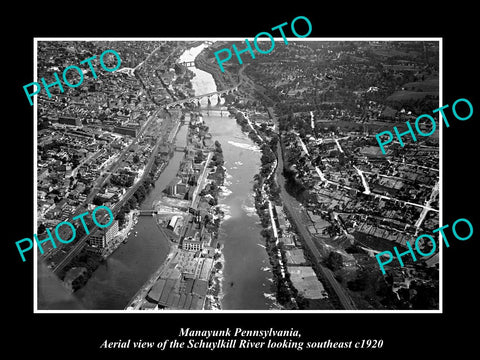 OLD LARGE HISTORIC PHOTO OF MANAYUNK PENNSYLVANIA, AERIAL VIEW OF THE TOWN c1920