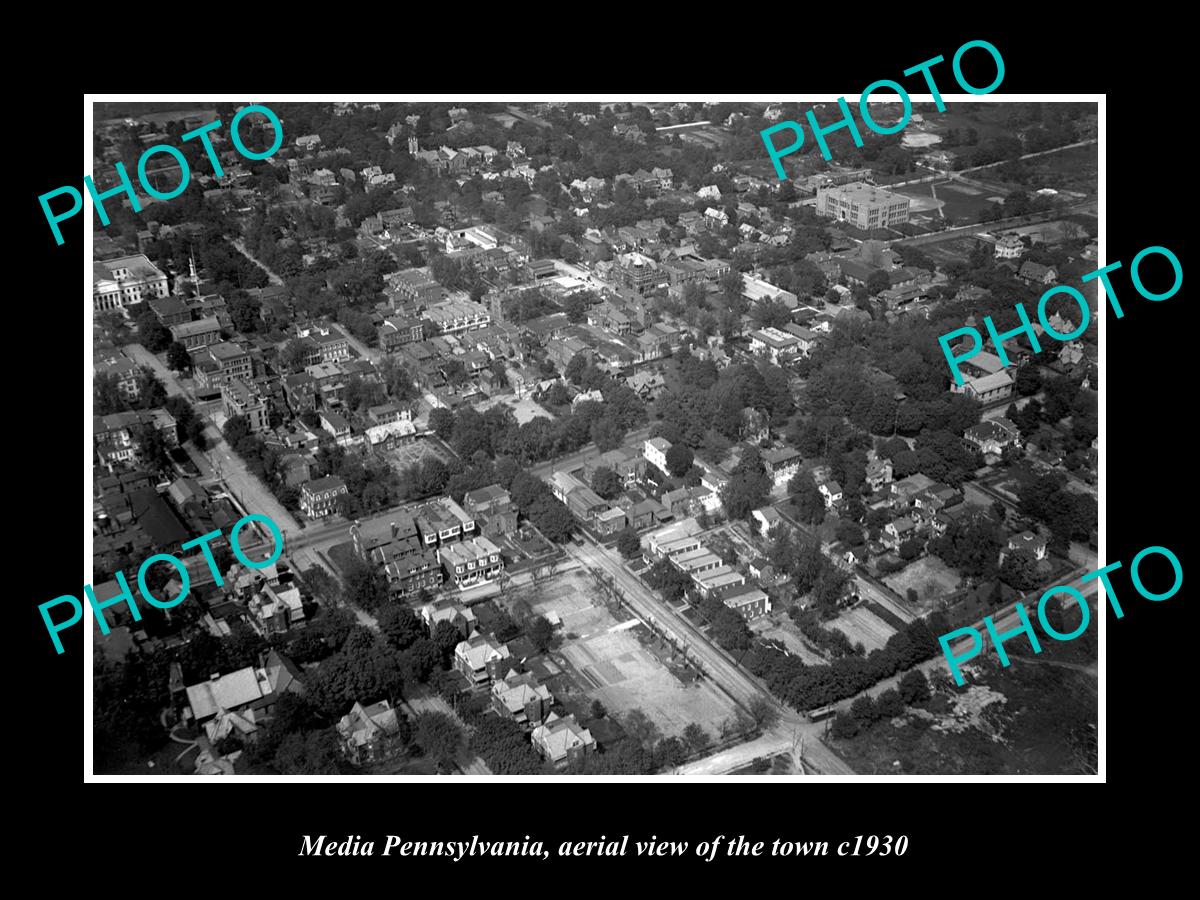 OLD LARGE HISTORIC PHOTO OF MEDIA PENNSYLVANIA, AERIAL VIEW OF THE TOWN c1930