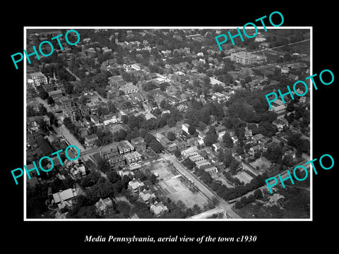 OLD LARGE HISTORIC PHOTO OF MEDIA PENNSYLVANIA, AERIAL VIEW OF THE TOWN c1930