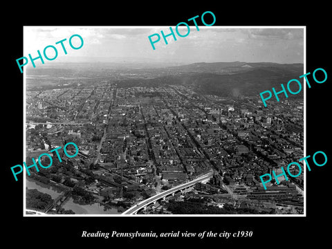 OLD LARGE HISTORIC PHOTO OF READING PENNSYLVANIA, AERIAL VIEW OF CITY c1930 1