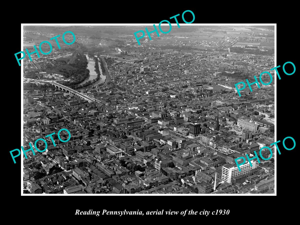 OLD LARGE HISTORIC PHOTO OF READING PENNSYLVANIA, AERIAL VIEW OF CITY c1930 2