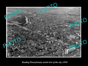 OLD LARGE HISTORIC PHOTO OF READING PENNSYLVANIA, AERIAL VIEW OF CITY c1930 2