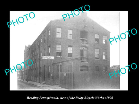 OLD LARGE HISTORIC PHOTO OF READING PENNSYLVANIA, THE RELAY BICYCLE WORKS c1900