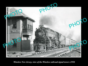 OLD LARGE HISTORIC PHOTO OF WINSLOW NEW JERSEY, THE RAILROAD SIGNAL TOWER c1950