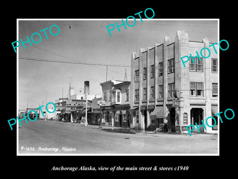 OLD LARGE HISTORIC PHOTO OF ANCHORAGE ALASKA, THE MAIN STREET & STORES c1940