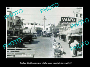 OLD LARGE HISTORIC PHOTO OF BALBOA CALIFORNIA, THE MAIN STREET & STORES c1935