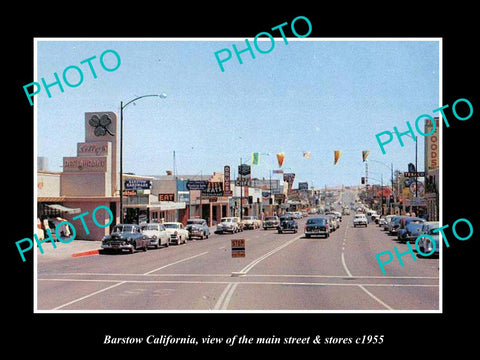 OLD LARGE HISTORIC PHOTO OF BARSTOW CALIFORNIA, THE MAIN STREET & STORES c1955