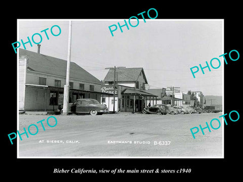 OLD LARGE HISTORIC PHOTO OF BIEBER CALIFORNIA, THE MAIN STREET & STORES c1940