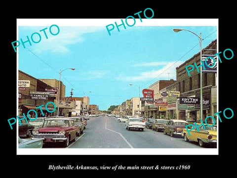 OLD LARGE HISTORIC PHOTO OF BLYTHEVILLE ARKANSAS, THE MAIN STREET & STORES c1960