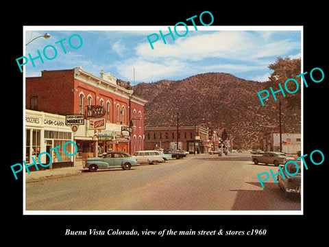 OLD LARGE HISTORIC PHOTO OF BUENA VISTA COLORADO, THE MAIN STREET & STORES c1960