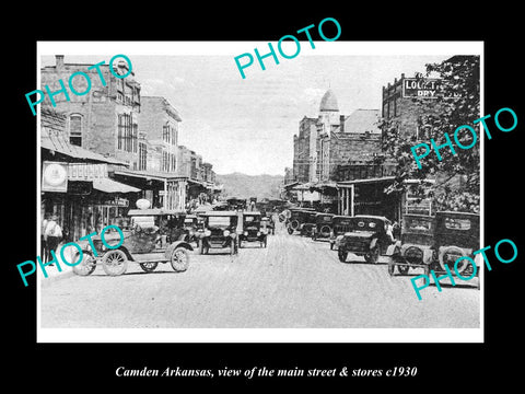 OLD LARGE HISTORIC PHOTO OF CAMDEN ARKANSAS, THE MAIN STREET & STORES c1930