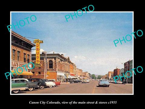 OLD LARGE HISTORIC PHOTO OF CANON CITY COLORADO, THE MAIN STREET & STORES c1955