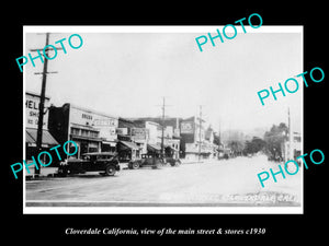 OLD LARGE HISTORIC PHOTO OF CLOVERDALE CALIFORNIA, THE MAIN STREET & STORES 1930