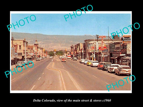 OLD LARGE HISTORIC PHOTO OF DELTA COLORADO, THE MAIN STREET & STORES c1960